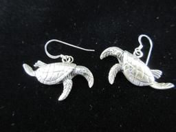 Crafted In Thailand Sterling Silver Themed Turtle Earrings