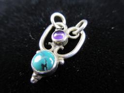 Amethyst Gemstone and Turquoise Stone Sterling Silver Slide Pendant