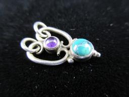 Amethyst Gemstone and Turquoise Stone Sterling Silver Slide Pendant