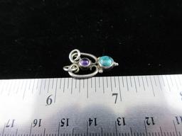 Amethyst Gemstone and Turquoise Stone Sterling Silver Slide Pendant