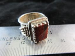 Vintage Red Jasper Stone Sterling Silver Signed Ring
