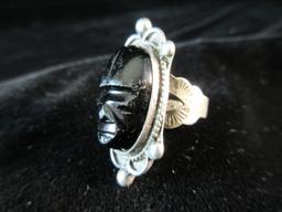 Vintage Black Onyx Scarab Stone Sterling Silver Ring