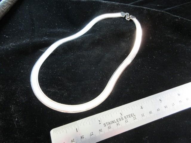 Extra Wide Sterling Silver Herringbone Double Sided Necklace