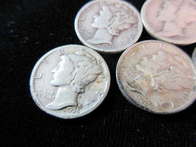 Lot of Five Mercury Dimes