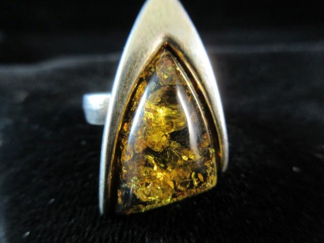 Vintage ATI Moderns Style Genuine Amber Stone Sterling Silver Ring