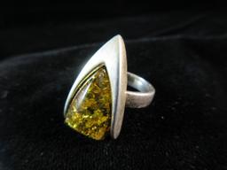 Vintage ATI Moderns Style Genuine Amber Stone Sterling Silver Ring