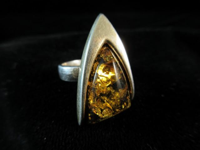 Vintage ATI Moderns Style Genuine Amber Stone Sterling Silver Ring
