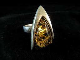 Vintage ATI Moderns Style Genuine Amber Stone Sterling Silver Ring