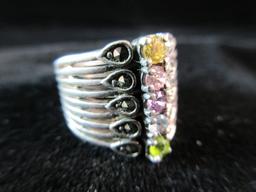 Topaz, Amethyst, Peridot, Citrine Gemstone Sterling Silver Vintage Ring