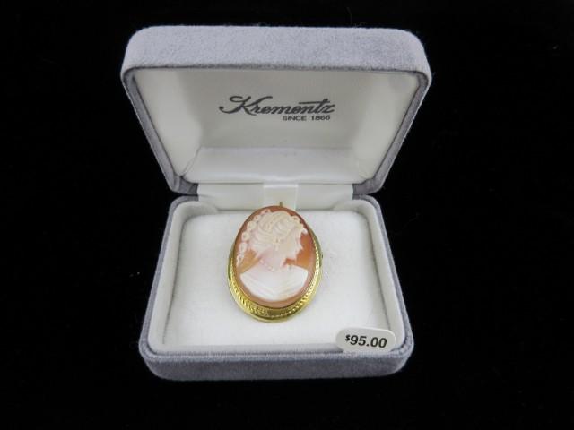 Krementz Brand Gold Filled Hand Carved Cameo Pin or Pendant