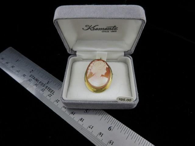 Krementz Brand Gold Filled Hand Carved Cameo Pin or Pendant