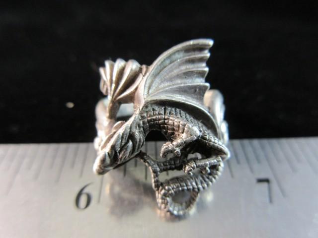 Flying Dragon Themed Sterling Silver Ring