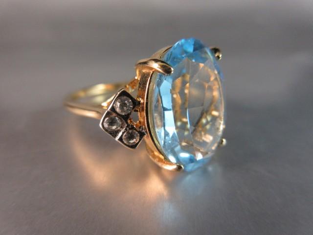 Gold Tone Blue Glass Cocktail Ring