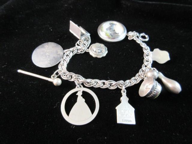 Sterling Silver Charm Bracelet with Many Sterling Silver Charms