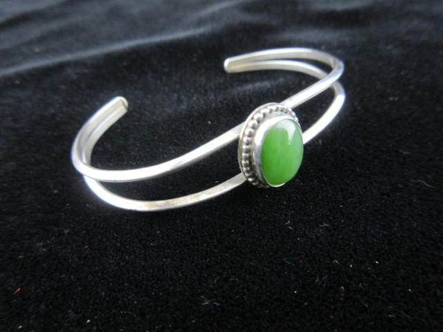 Green Center Stone Sterling Silver Cuff Bracelet