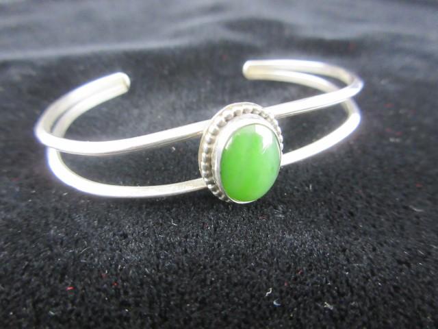 Green Center Stone Sterling Silver Cuff Bracelet