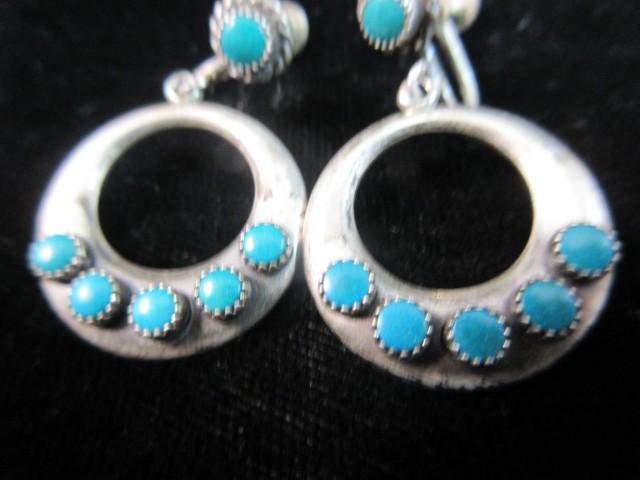 Vintage Native American Sterling Silver Turquoise Stone Earrings