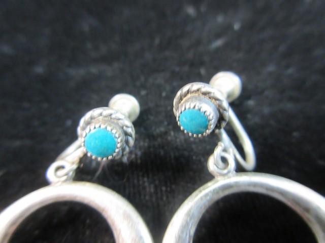 Vintage Native American Sterling Silver Turquoise Stone Earrings