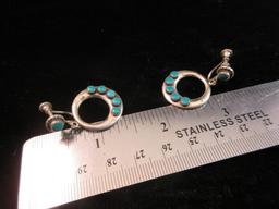 Vintage Native American Sterling Silver Turquoise Stone Earrings