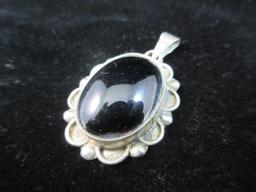 Large Black onyx Stone Sterling Silver Pendant