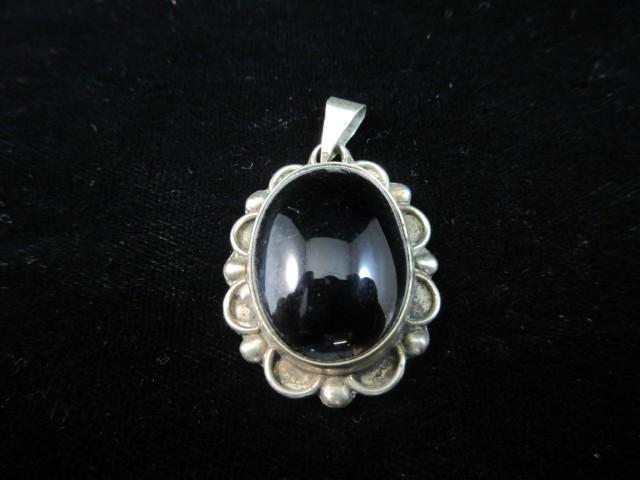 Large Black onyx Stone Sterling Silver Pendant