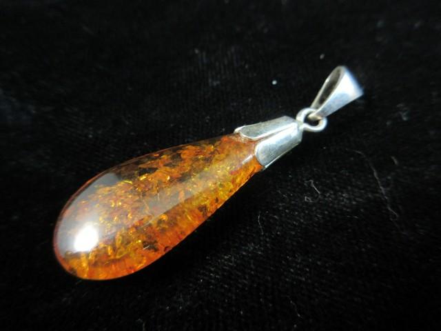 Large Amber Stone Sterling Silver Pendant