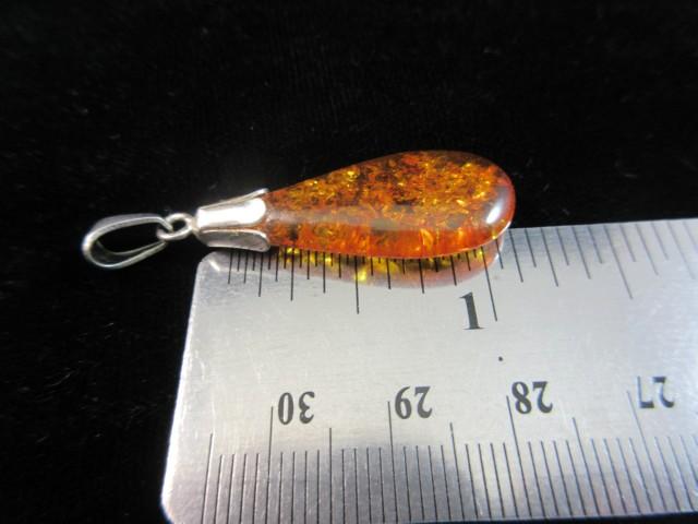 Large Amber Stone Sterling Silver Pendant