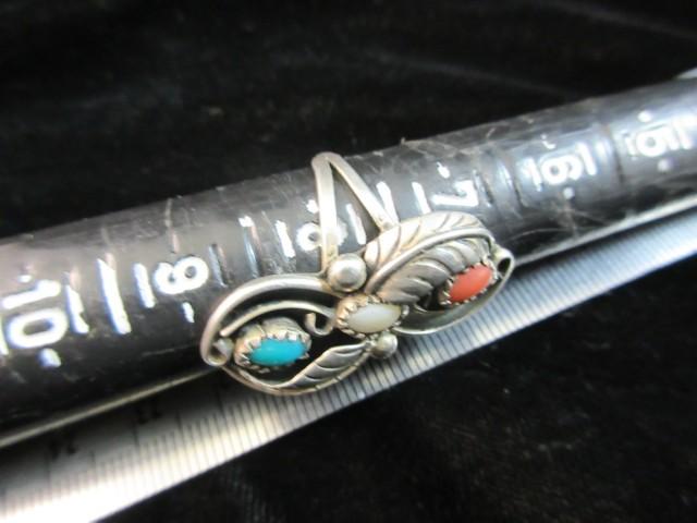 Vintage Native American Sterling Silver Coral and Turquoise Stone Ring