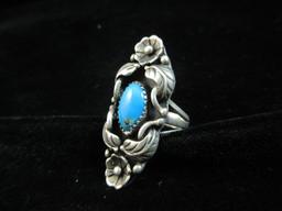 Sterling Silver Turquoise Stone Shadow Box Style Native American Ring