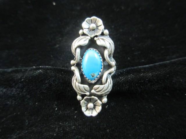 Sterling Silver Turquoise Stone Shadow Box Style Native American Ring