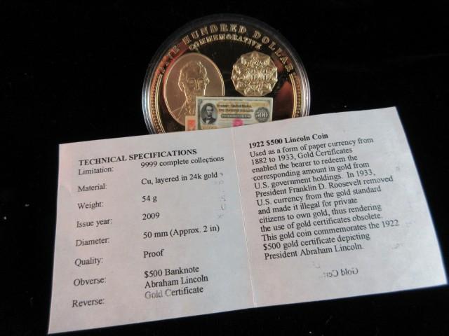 Gold Certificates 24k Layered Gold Coin