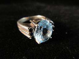 Large Blue Stone 925 Silver Ring