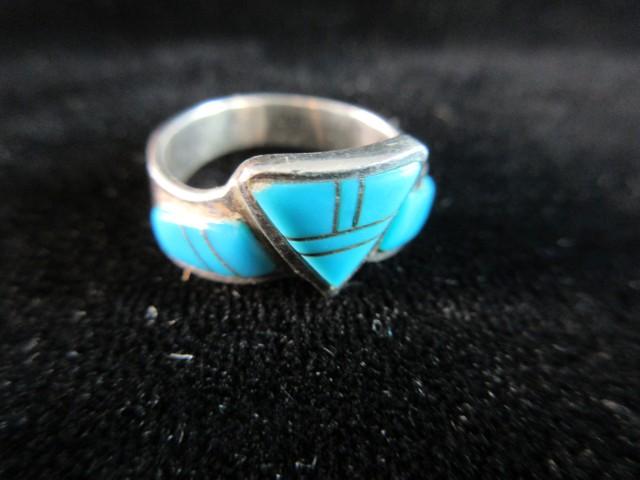 JC Sterling Silver Turquoise Stone Ring