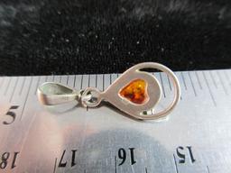 Genuine Amber Stone Sterling Silver Pendant