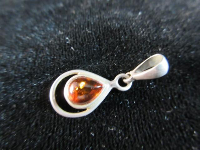 Genuine Amber Stone Sterling Silver Pendant