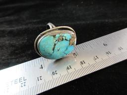 Large Vintage Sterling Silver Native American Turquoise Stone Ring