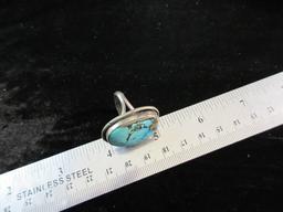 Large Vintage Sterling Silver Native American Turquoise Stone Ring