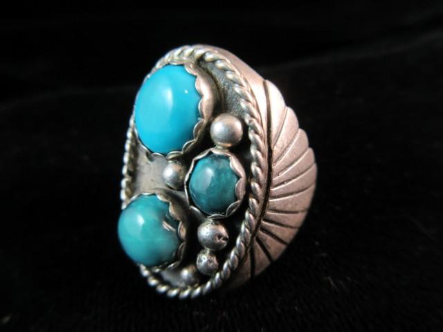 NP Signed Sterling Silver Native American Cast Turquoise Stone Ring