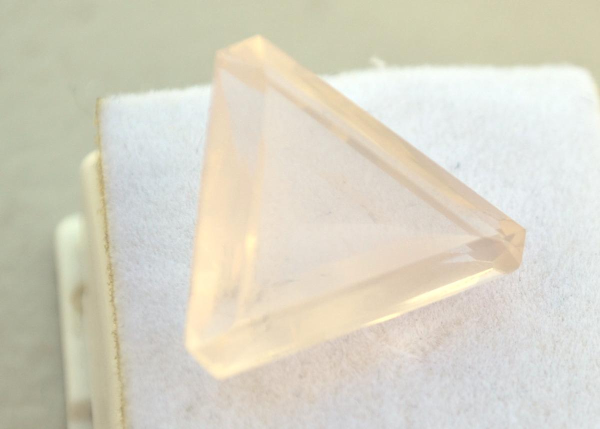 16.35 Carat Very Fine Fancy Trillion Cut Rose Quartz