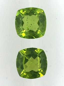 Matched Pair of Peridot Cushion Cut 4.9 ct