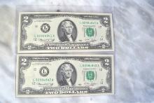 Lot of 2, 1976 Uncirculated and Sequential $2 Bills