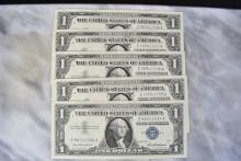 2 of 2, Lot of 5 Uncirculated and Sequential 1957 $1 Silver Certificates
