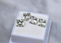 10.55 Carat Matched Set of Princess Cut Green Amethyst