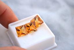 13.47 Carat Matched Trio of Princess Cut Citrines