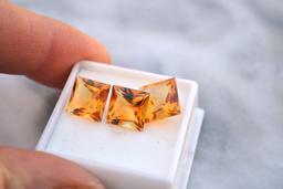 13.47 Carat Matched Trio of Princess Cut Citrines