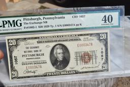 1929 $20 Brown Seal Note, Pittsburgh Graded 40 PMG