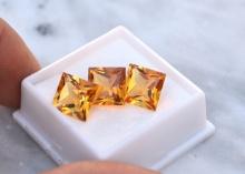 13.46 Carat Matched Trio of Princess Cut Citrines