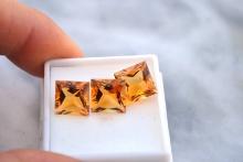 13.47 Carat Matched Trio of Princess Cut Citrines