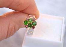 Chrome Diopside and Garnet Ring in Sterling Silver