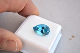 7.66 Carat Pear Cut Intense Sky Blue Topaz